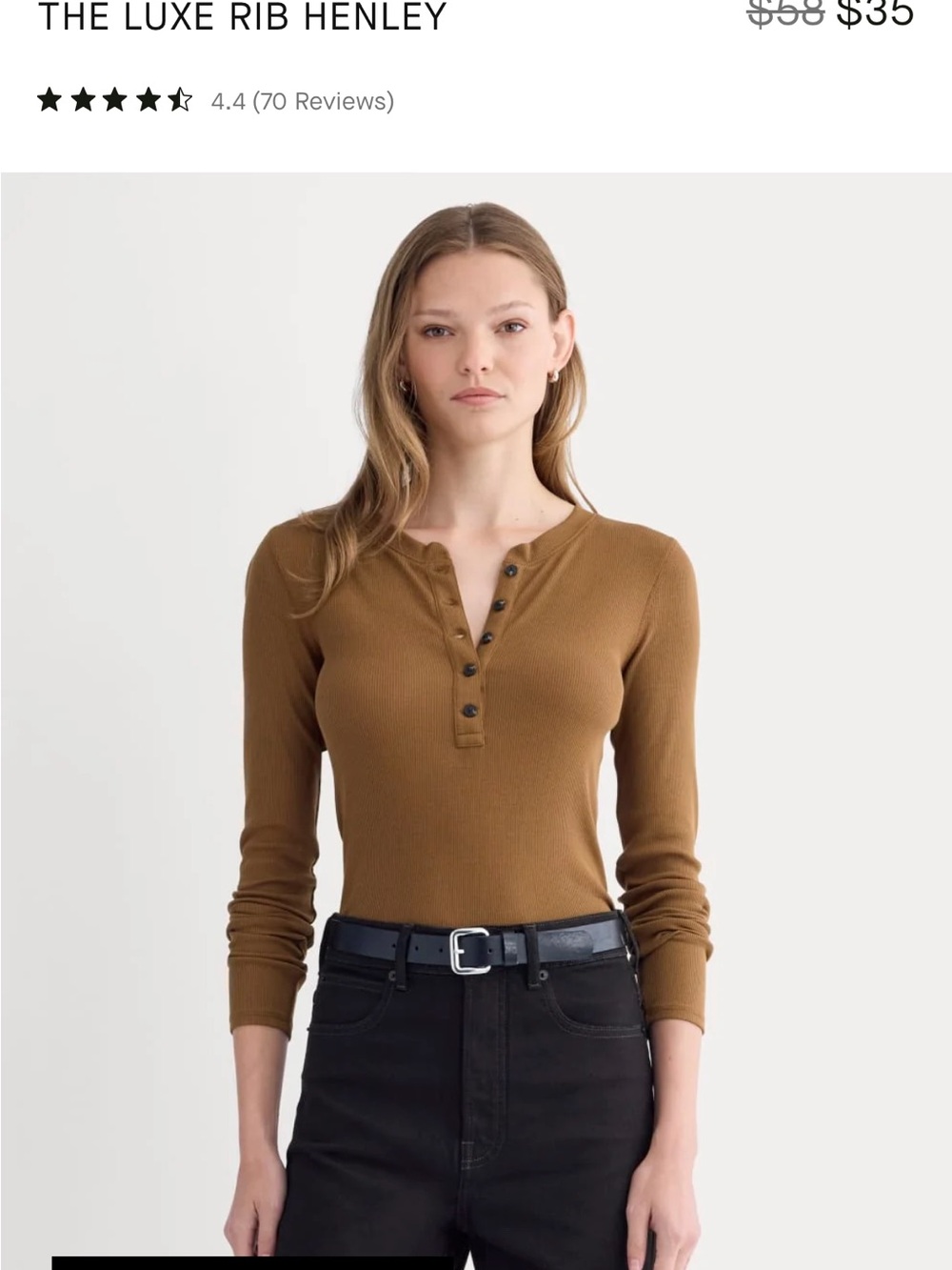 Everlane The Luxe Rib Henley Long-Sleeve Top - Camel color